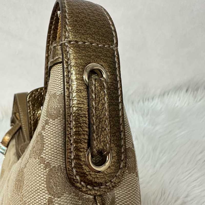 Gucci 162895 老花PVC古銅金牛皮牛角包 肩背包-15