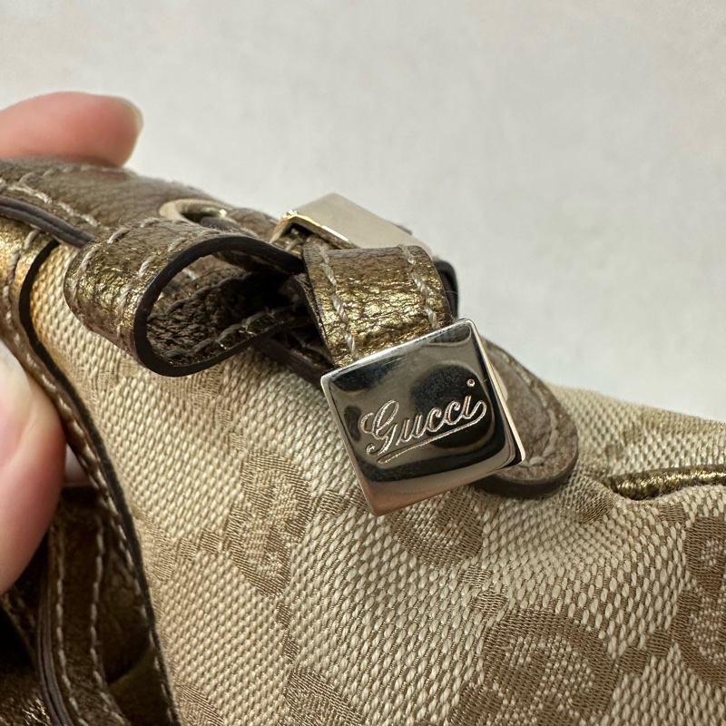 Gucci 162895 老花PVC古銅金牛皮牛角包 肩背包-16