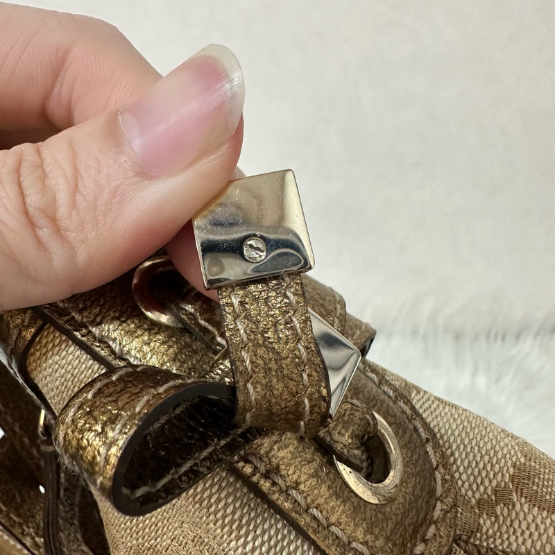 Gucci 162895 老花PVC古銅金牛皮牛角包 肩背包-17