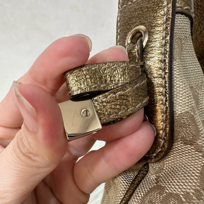 Gucci 162895 老花PVC古銅金牛皮牛角包 肩背包-18