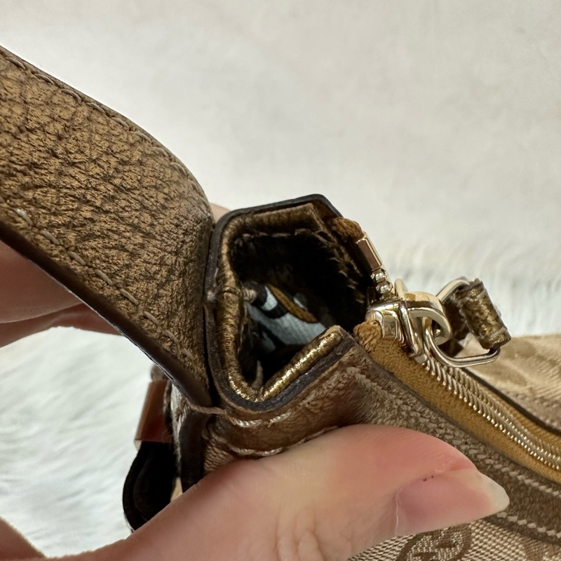 Gucci 162895 老花PVC古銅金牛皮牛角包 肩背包-19