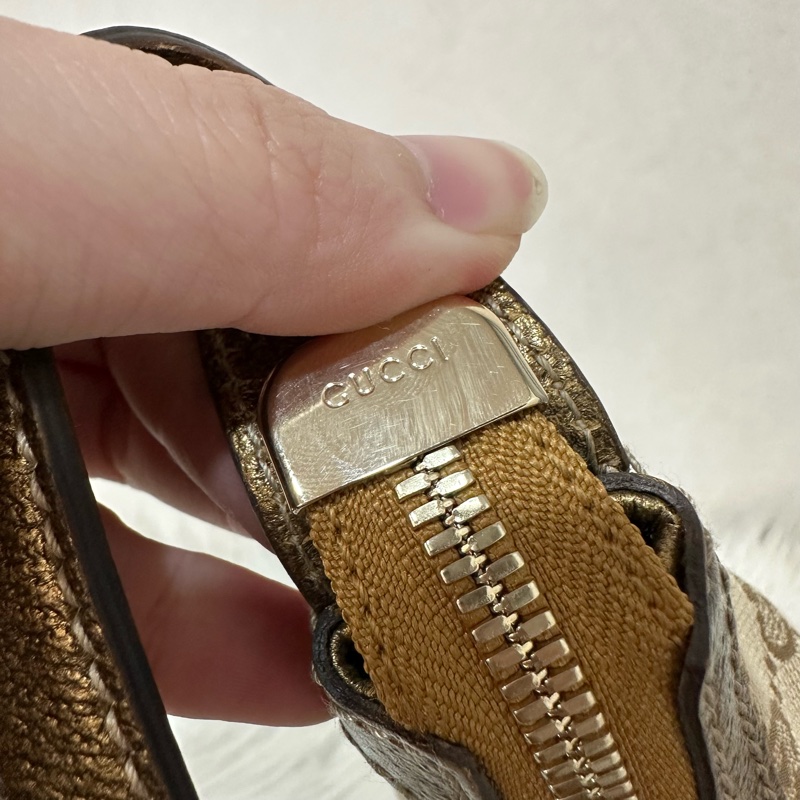 Gucci 162895 老花PVC古銅金牛皮牛角包 肩背包-20