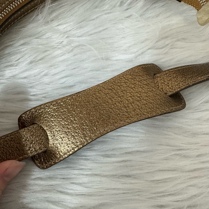 Gucci 162895 老花PVC古銅金牛皮牛角包 肩背包-24