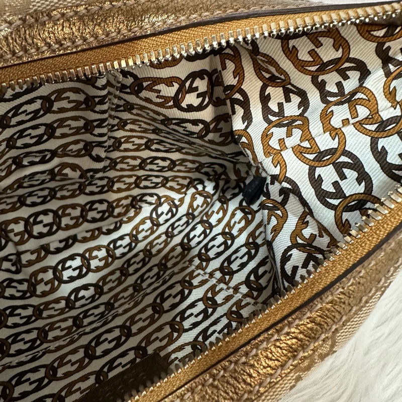 Gucci 162895 老花PVC古銅金牛皮牛角包 肩背包-27