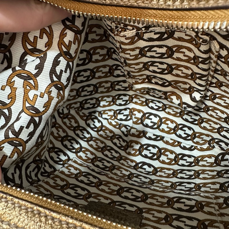 Gucci 162895 老花PVC古銅金牛皮牛角包 肩背包-28