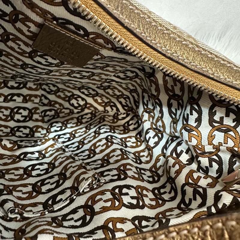 Gucci 162895 老花PVC古銅金牛皮牛角包 肩背包-29