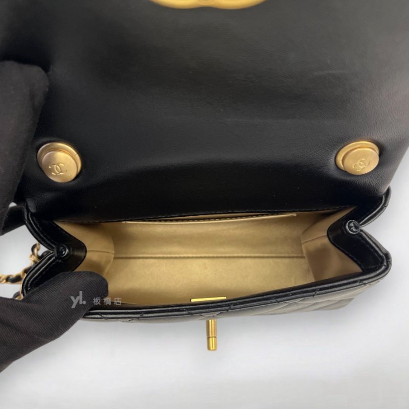 S5347-CHANEL 黑羊皮雙C琺瑯釦口蓋包AS4973-5