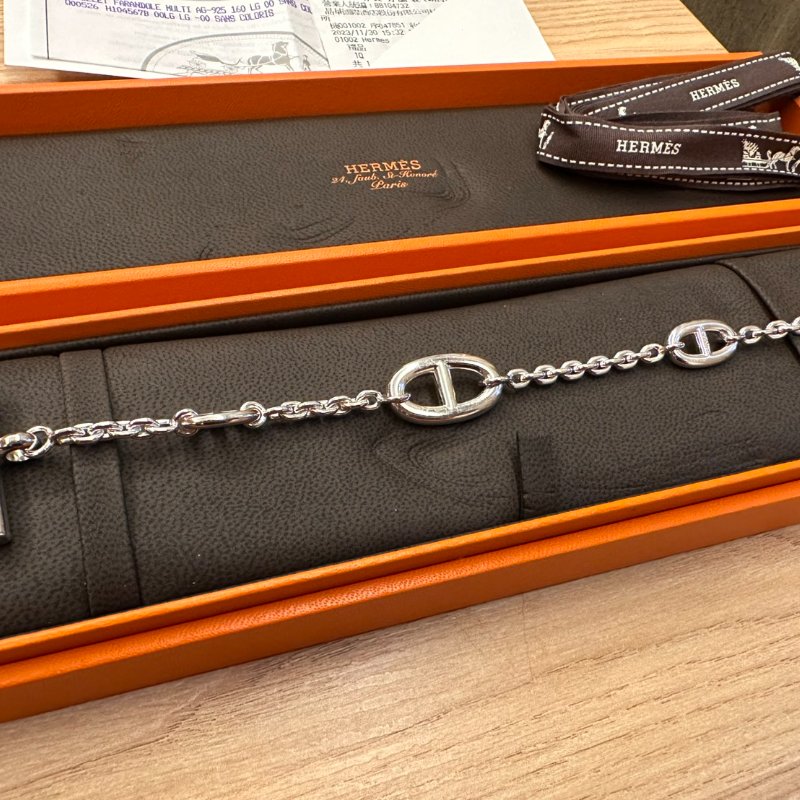 全新現貨 Hermes 愛馬仕 925純銀 豬鼻經典款手鍊 尺寸LG-0