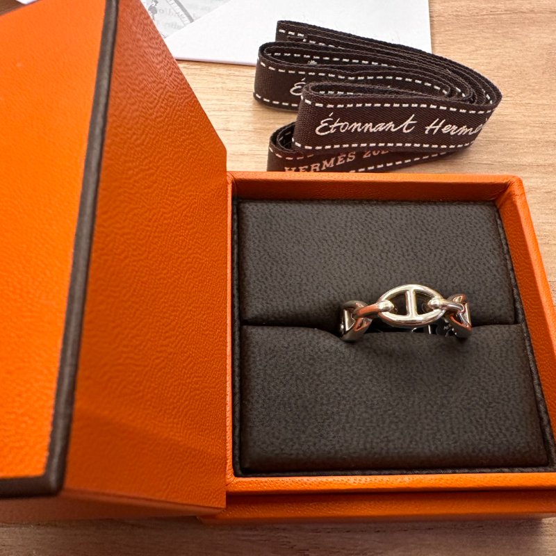 全新現貨 Hermes 愛馬仕 925純銀 豬鼻經典款戒指 戒圍55-0