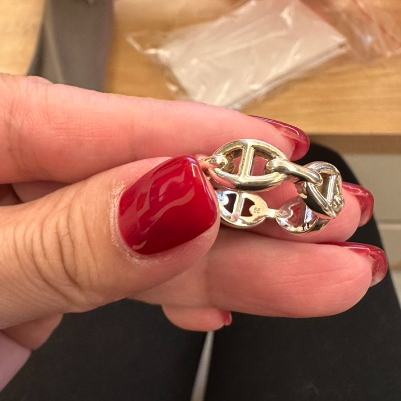 全新現貨 Hermes 愛馬仕 925純銀 豬鼻經典款戒指 戒圍55-4