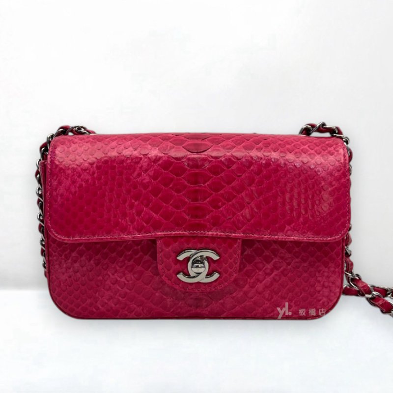 S5351-CHANEL桃粉色蛇皮銀釦 COCO 20CM-0