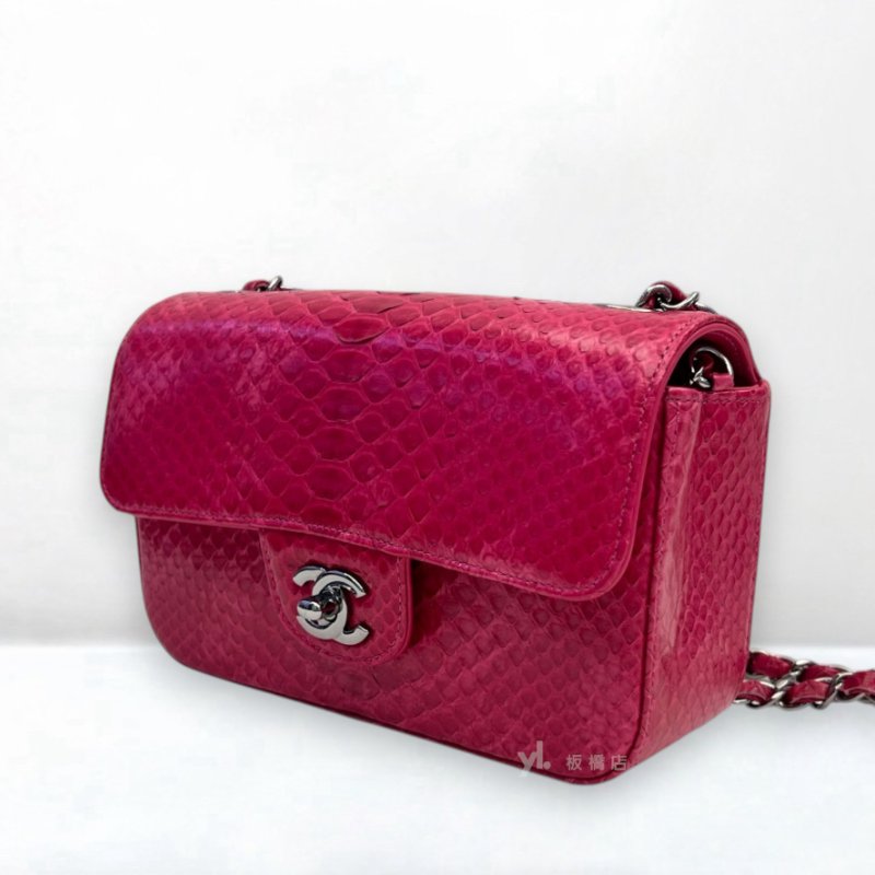 S5351-CHANEL桃粉色蛇皮銀釦 COCO 20CM-2