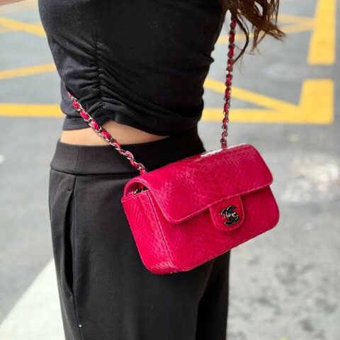 S5351-CHANEL桃粉色蛇皮銀釦 COCO 20CM