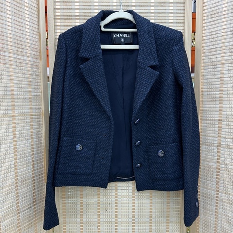Chanel 香奈兒藏藍色粗花呢兩口袋編織外套 34碼