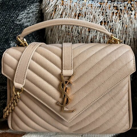 YSL COLLeGE中性絎縫兩用學院包-中/杏金