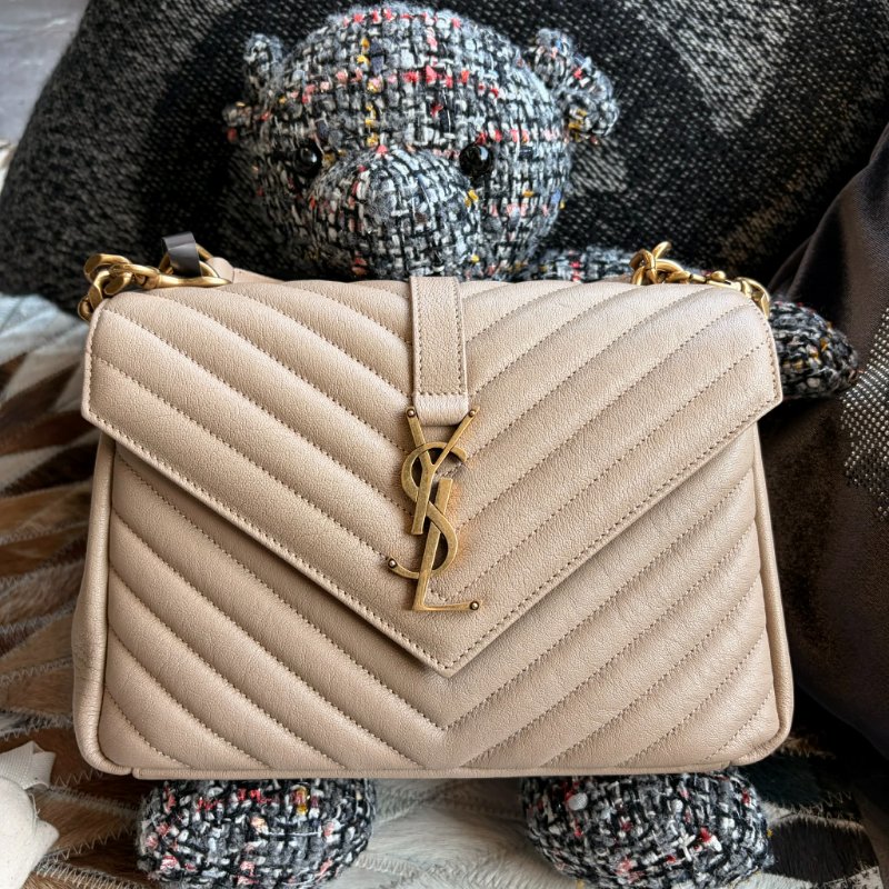 YSL COLLeGE中性絎縫兩用學院包-中/杏金-1