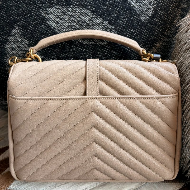 YSL COLLeGE中性絎縫兩用學院包-中/杏金-2