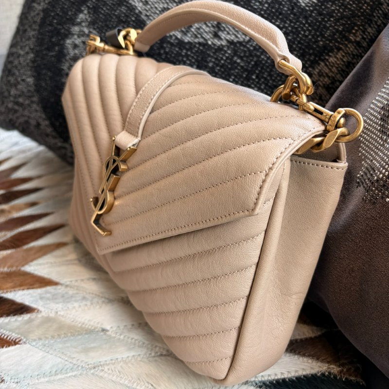 YSL COLLeGE中性絎縫兩用學院包-中/杏金-3