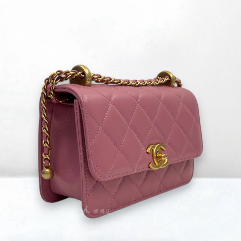 S5352-CHANEL 24C粉色牛皮金釦雙金球下蓋包/AS2649-1