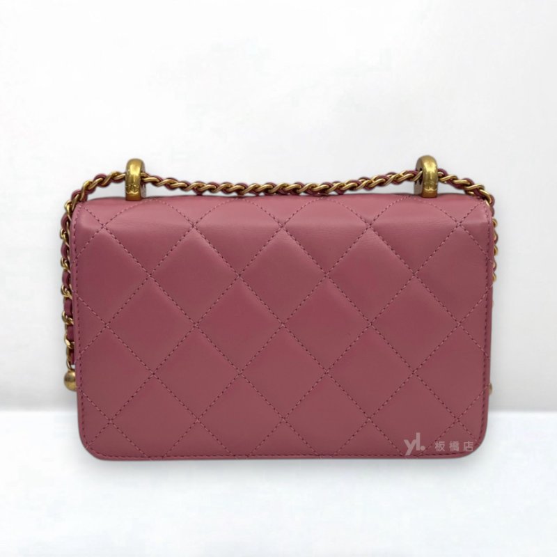 S5352-CHANEL 24C粉色牛皮金釦雙金球下蓋包/AS2649-3