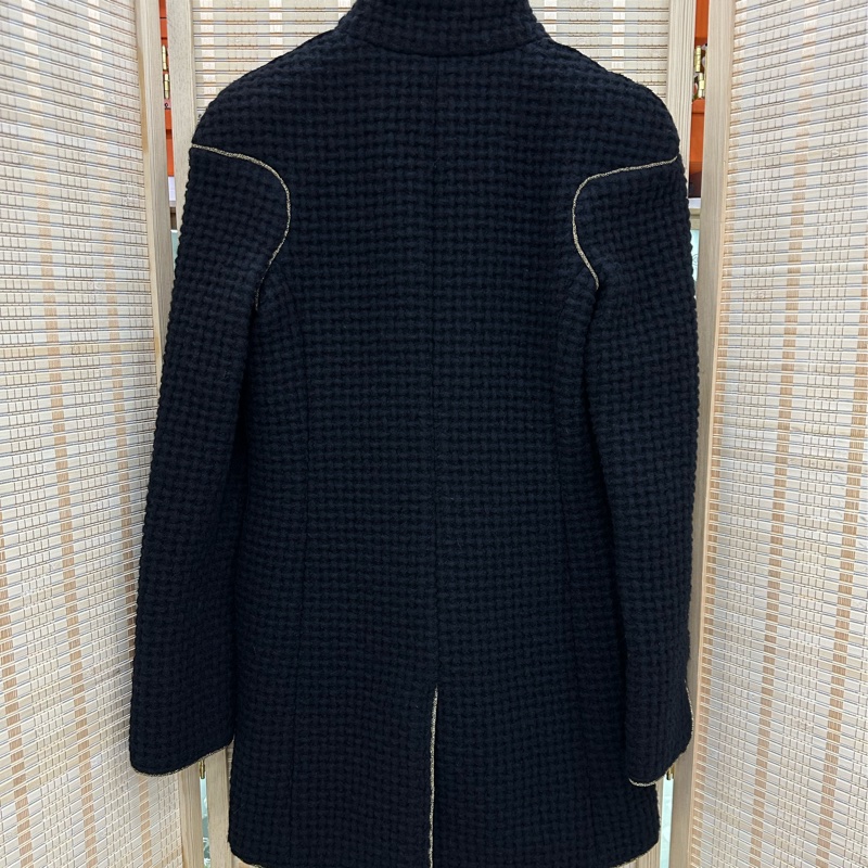 Chanel 香奈兒15薩爾茲堡系列 黑色金邊拼接針織中長外套,34碼-1