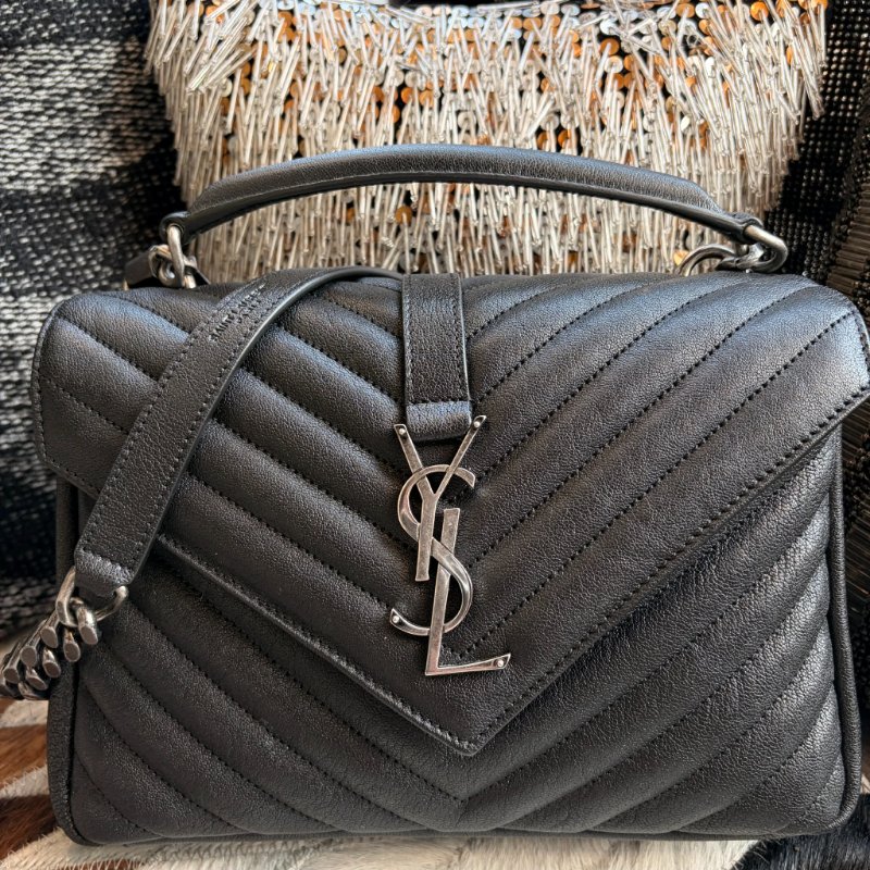 YSL COLLeGE中性絎縫兩用學院包-中/黑銀-0