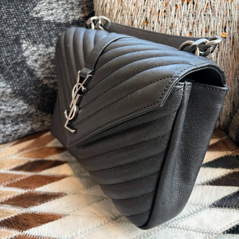 YSL COLLeGE中性絎縫兩用學院包-中/黑銀-1