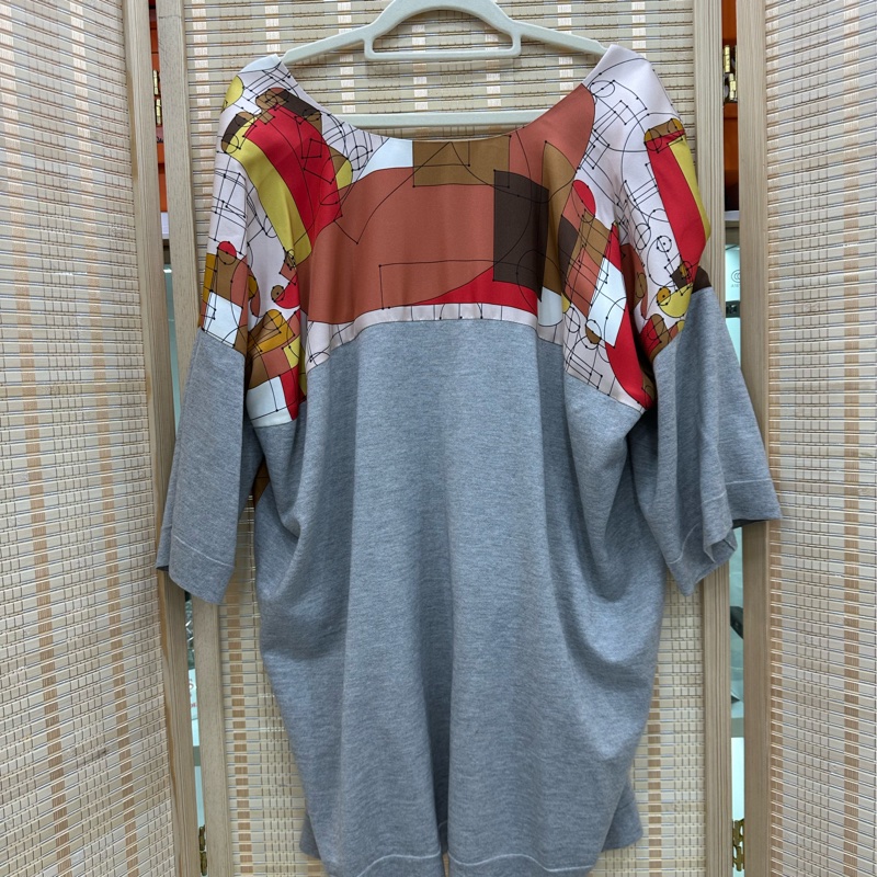 HERMES愛馬仕 真絲羊絨拼接不規則短袖上衣34碼-1