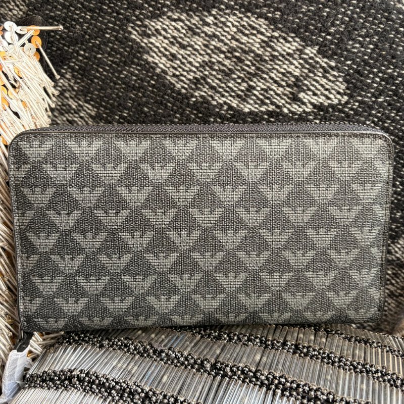 ARMANI 標誌LOGO 防刮拉鍊長夾/黑-1