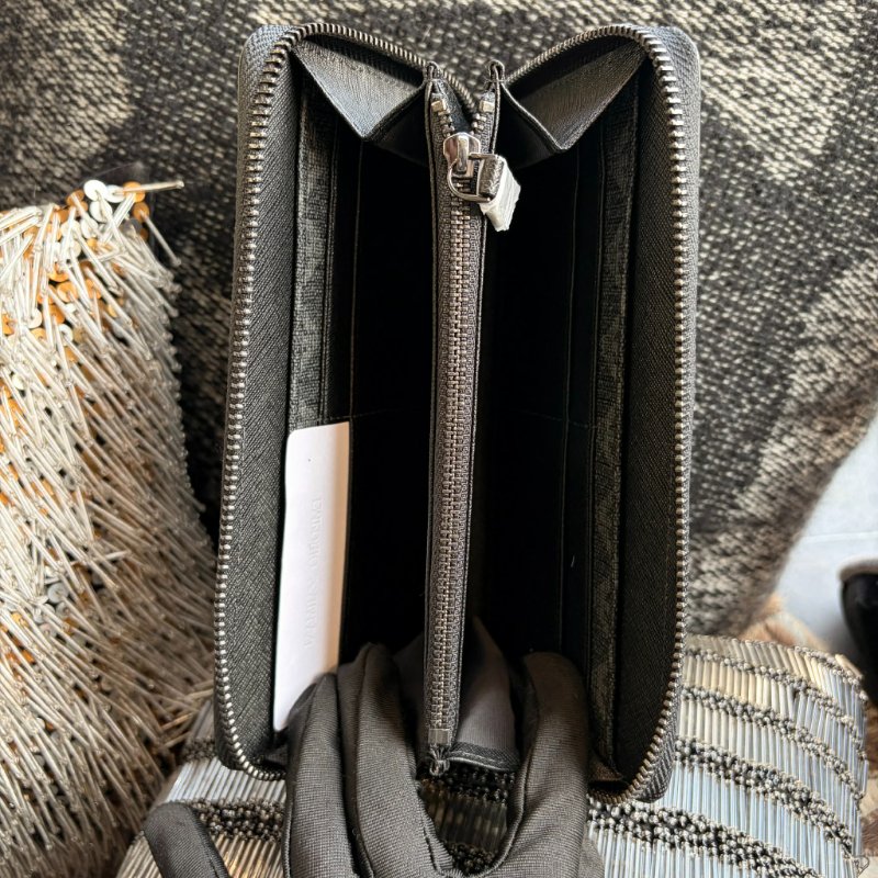 ARMANI 標誌LOGO 防刮拉鍊長夾/黑-4