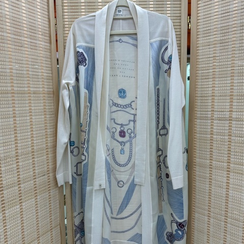 Hermes 羊絨絲質外套細帶收腰長針織衫 34碼 99新 50%真絲50%山羊絨