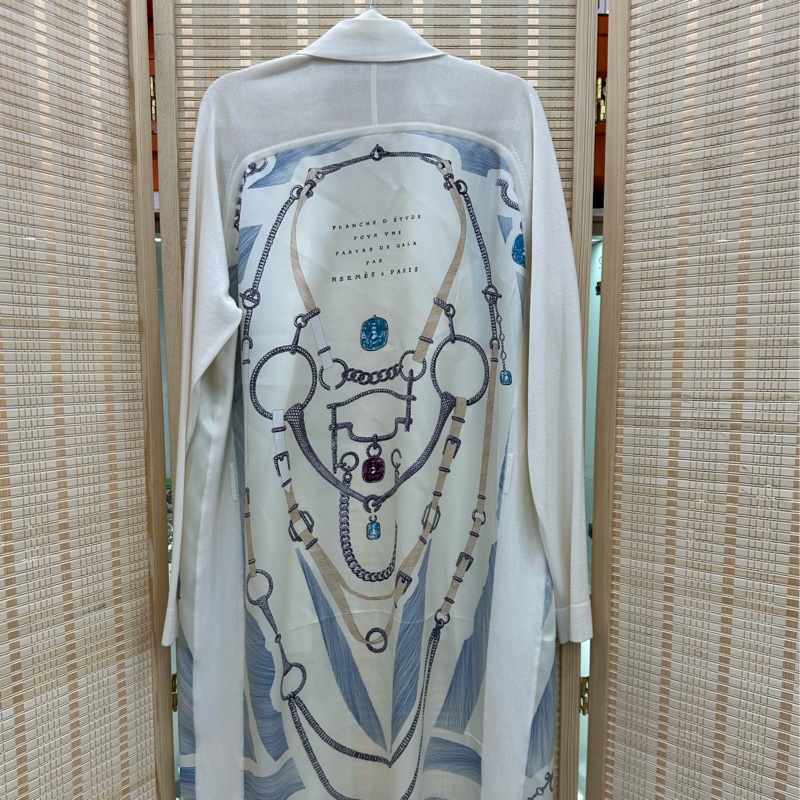 Hermes 羊絨絲質外套細帶收腰長針織衫 34碼 99新 50%真絲50%山羊絨-1