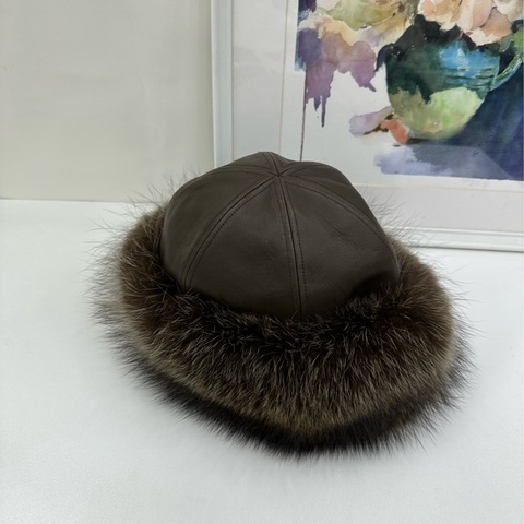 Hermes 愛馬仕羊皮貂毛皮草休閒帽. 雙面可戴 57碼