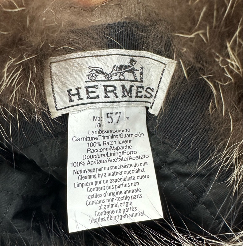 Hermes 愛馬仕羊皮貂毛皮草休閒帽. 雙面可戴 57碼-4