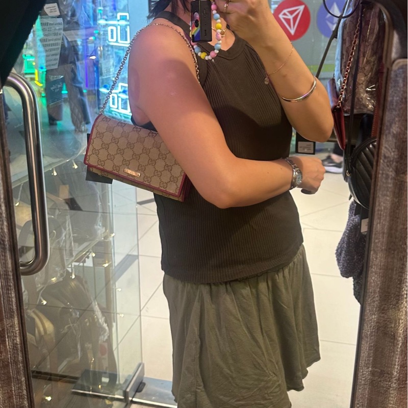 古馳 鏈條包 Gucci woc 老花長夾鏈 長銀包鏈條包 wallet on chain 腋下包-1