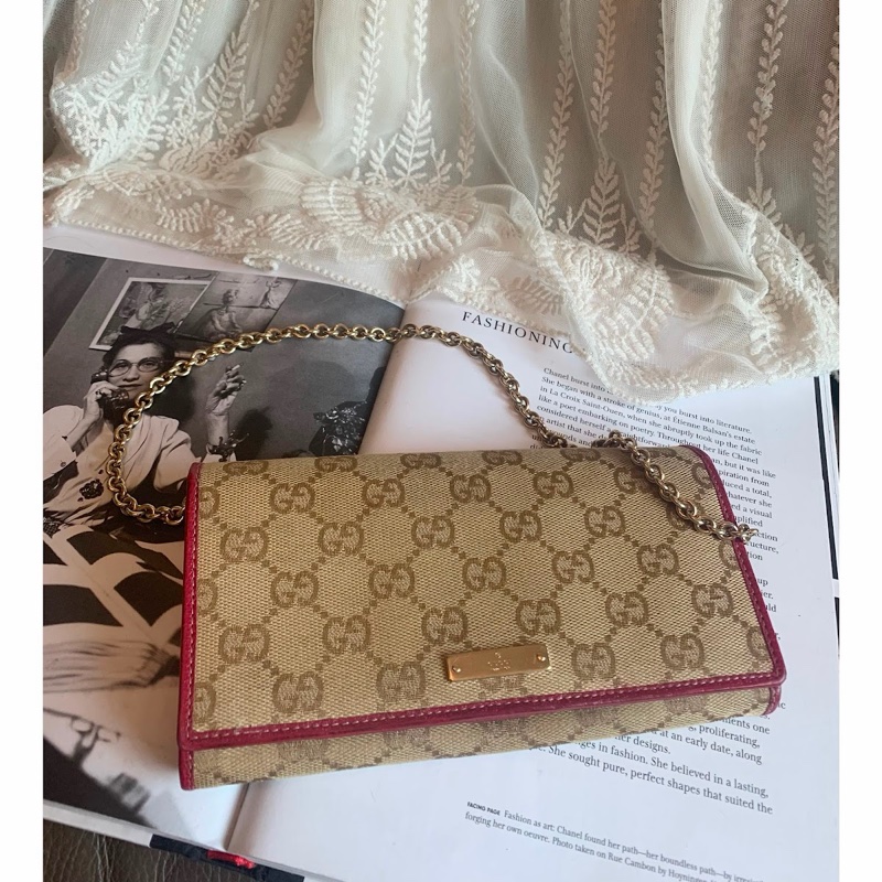 古馳 鏈條包 Gucci woc 老花長夾鏈 長銀包鏈條包 wallet on chain 腋下包-5