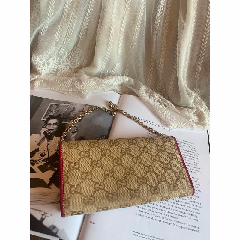 古馳 鏈條包 Gucci woc 老花長夾鏈 長銀包鏈條包 wallet on chain 腋下包-8