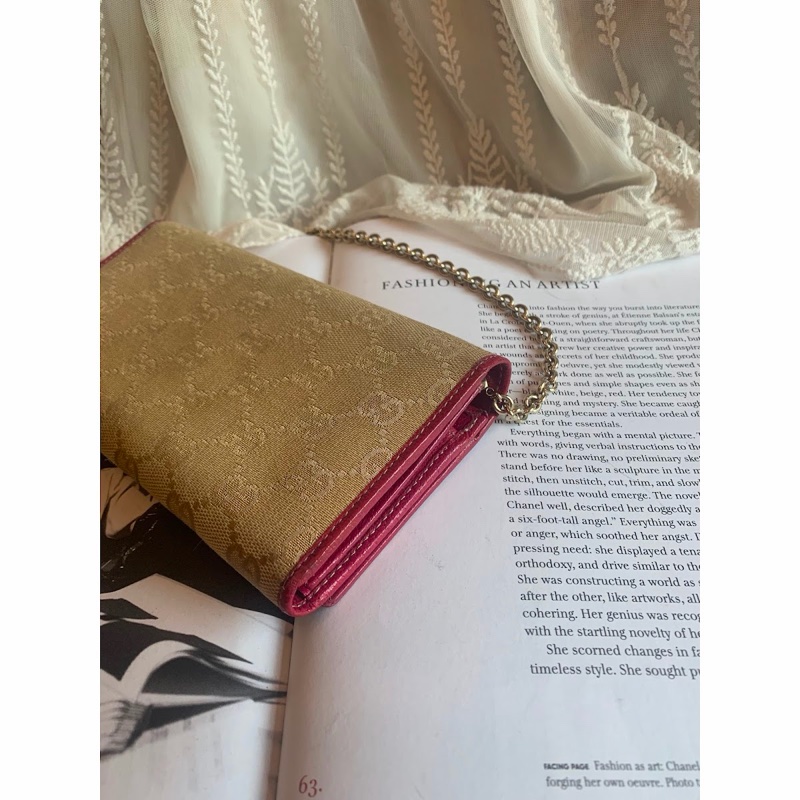 古馳 鏈條包 Gucci woc 老花長夾鏈 長銀包鏈條包 wallet on chain 腋下包-9