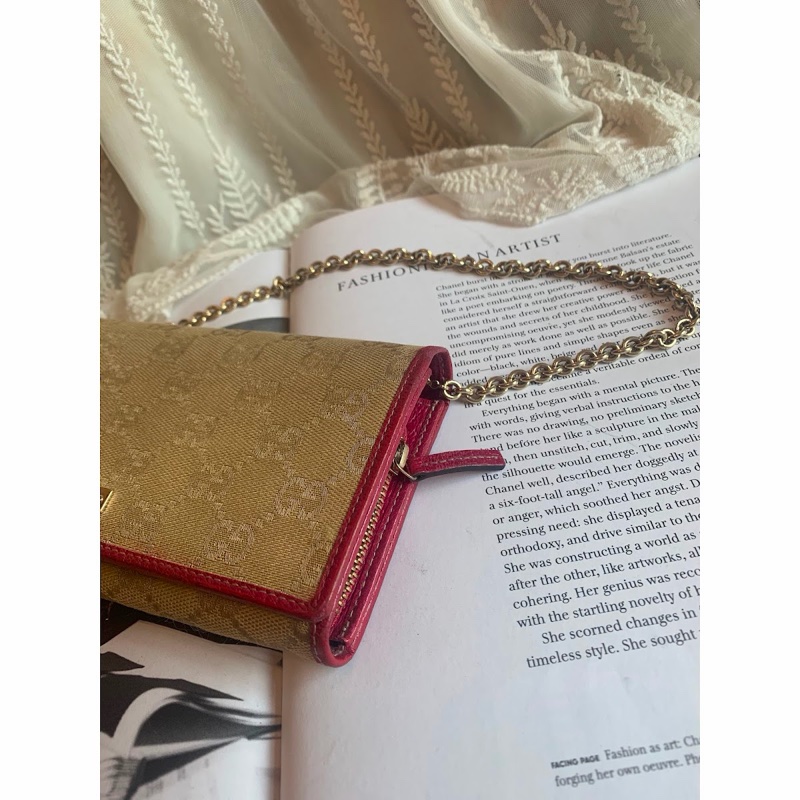 古馳 鏈條包 Gucci woc 老花長夾鏈 長銀包鏈條包 wallet on chain 腋下包-10