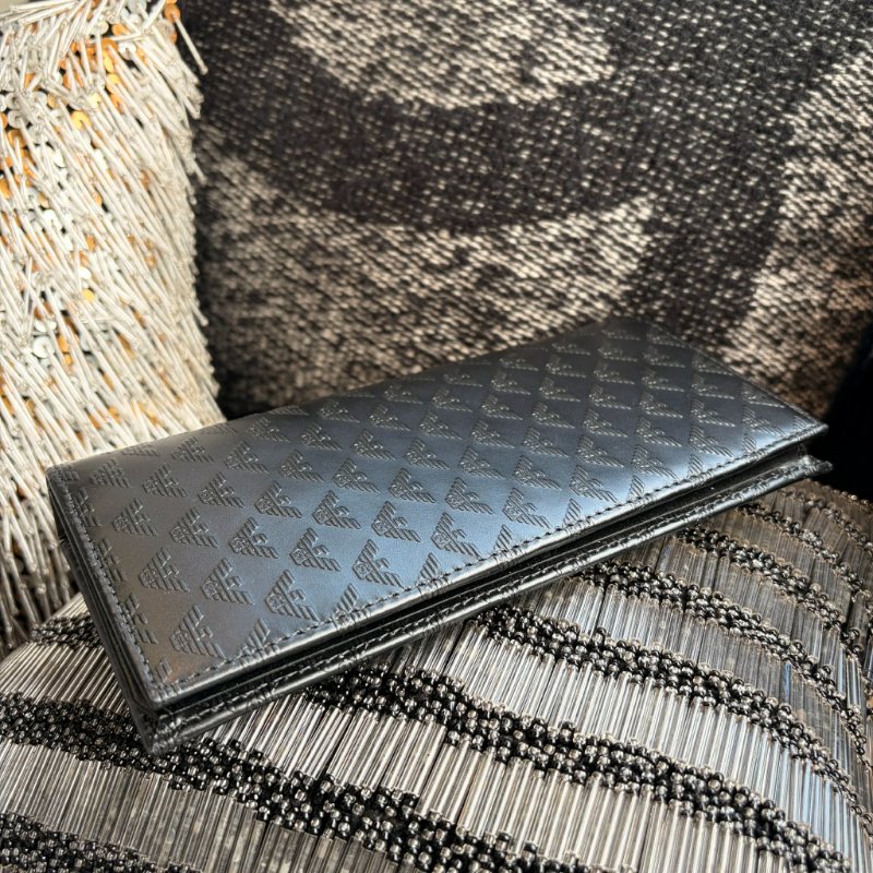 ARMANI LOGO 圖示防刮對開長夾/黑-2