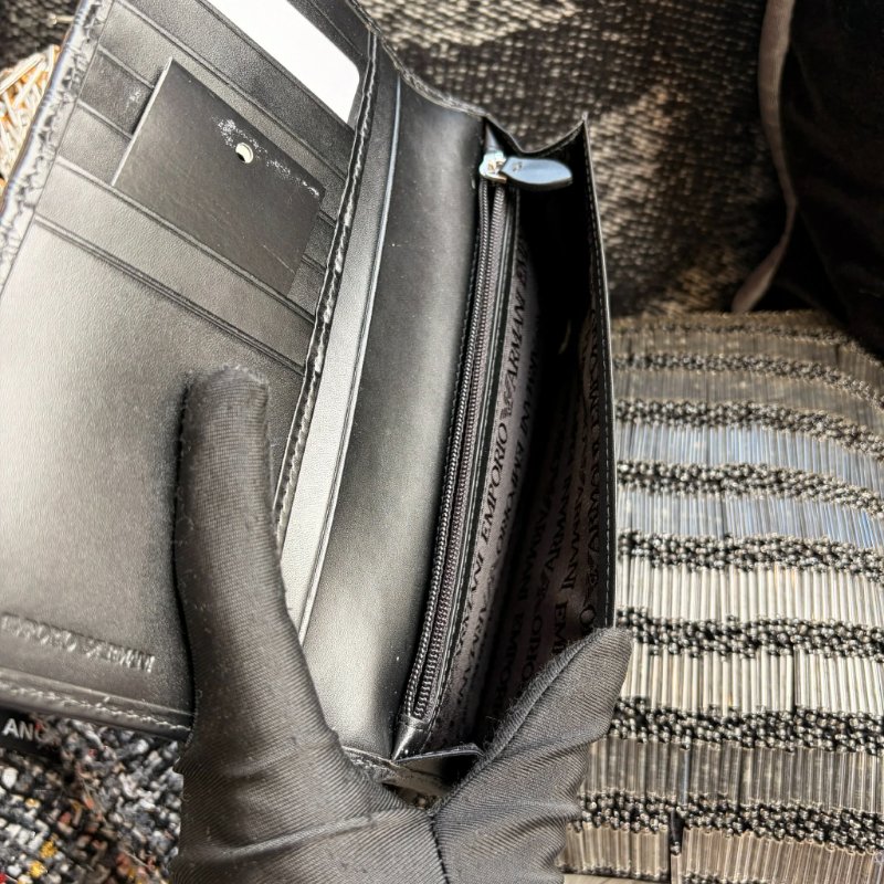 ARMANI LOGO 圖示防刮對開長夾/黑-4