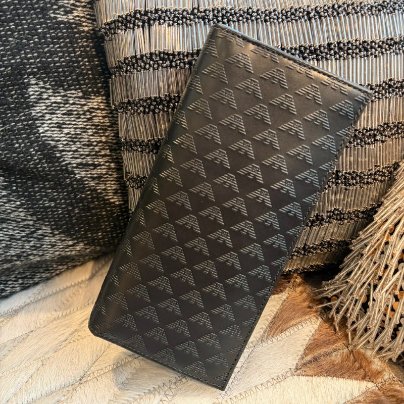 ARMANI LOGO 圖示防刮對開長夾/黑-0