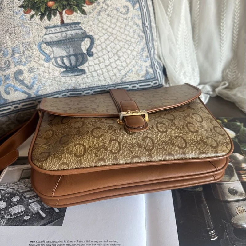 思琳 中古馬車金具 老花郵差包 斜挎包 Celine vintage crossbody bag-3