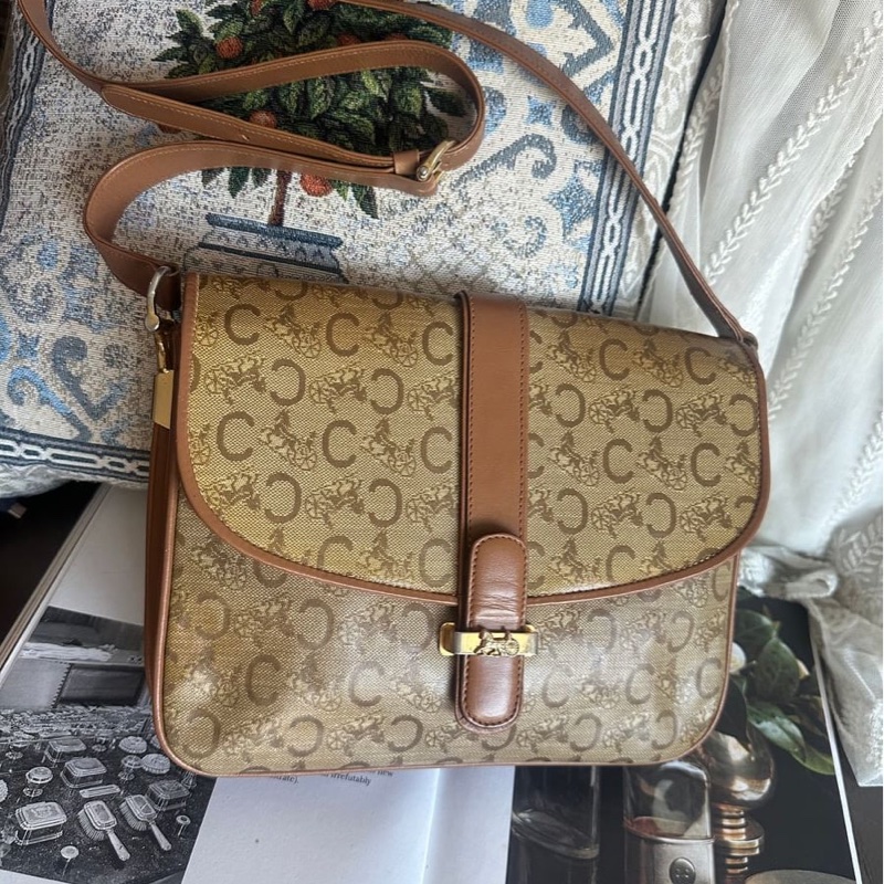 思琳 中古馬車金具 老花郵差包 斜挎包 Celine vintage crossbody bag-7
