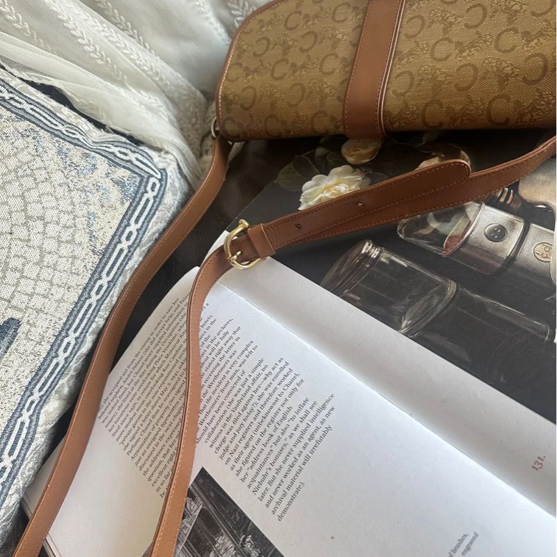 思琳 中古馬車金具 老花郵差包 斜挎包 Celine vintage crossbody bag-15