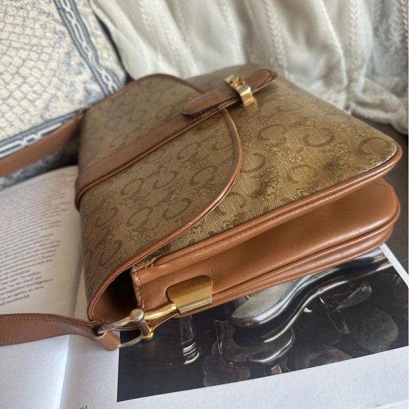 思琳 中古馬車金具 老花郵差包 斜挎包 Celine vintage crossbody bag-17