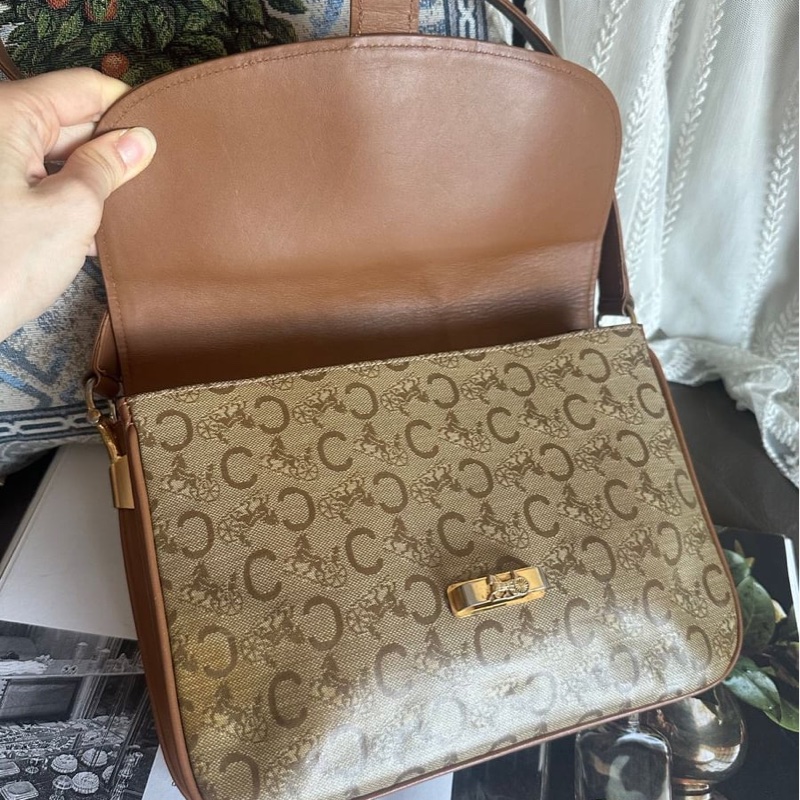 思琳 中古馬車金具 老花郵差包 斜挎包 Celine vintage crossbody bag-18