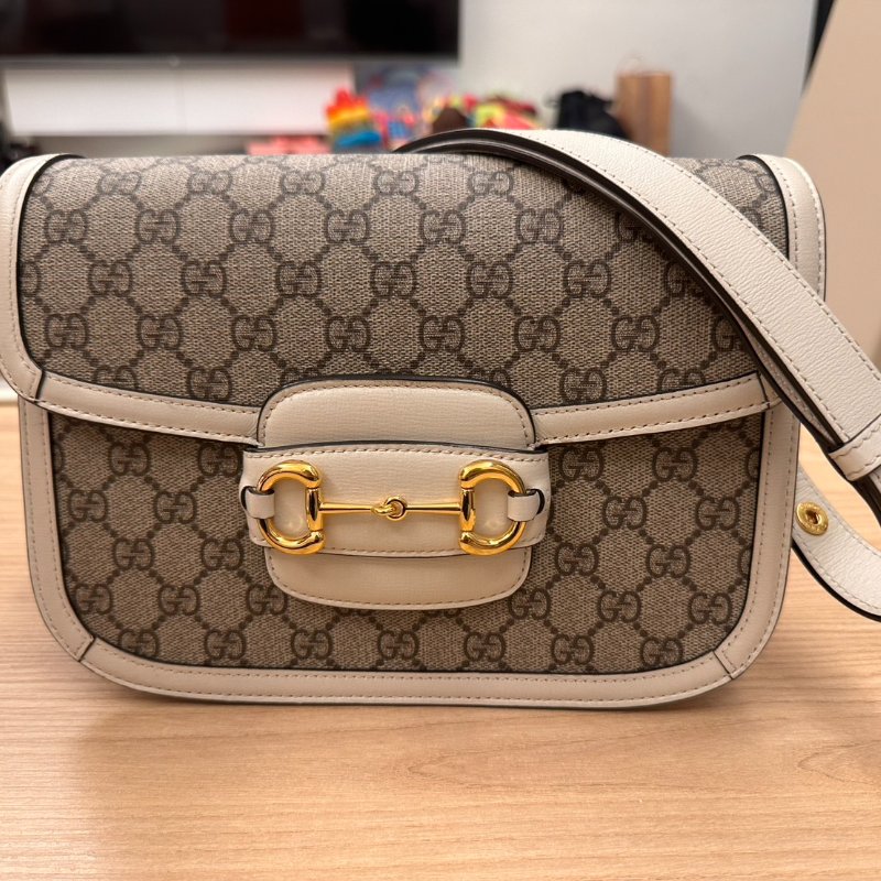 GUCCI 1955 Horsebit baga馬銜扣 肩背包 斜背包(602204-白)-0