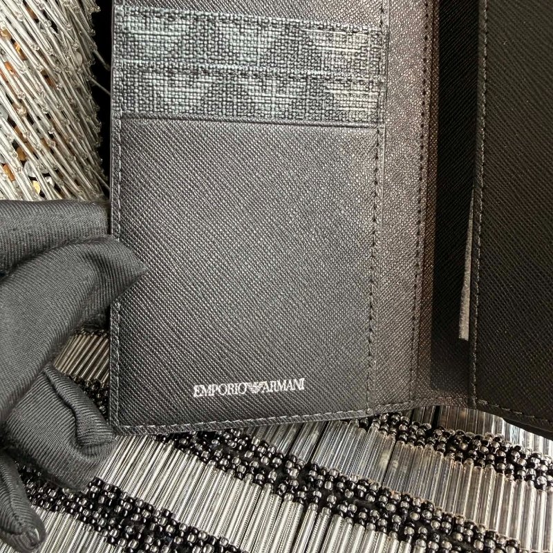 ARMANI LOGO 圖示防刮對開長夾/灰黑-2