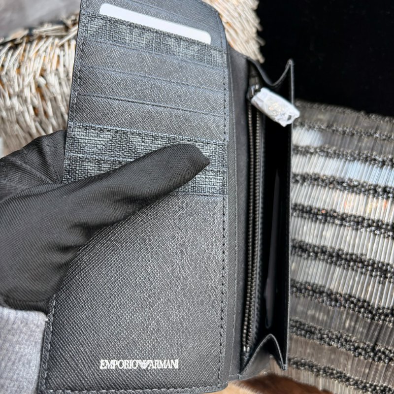 ARMANI LOGO 圖示防刮對開長夾/灰黑-4